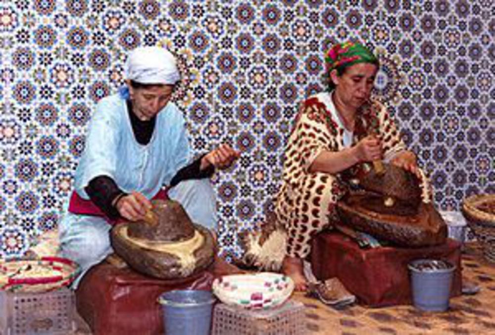 Morroccan ladies creating natural skin care products by traditional methods